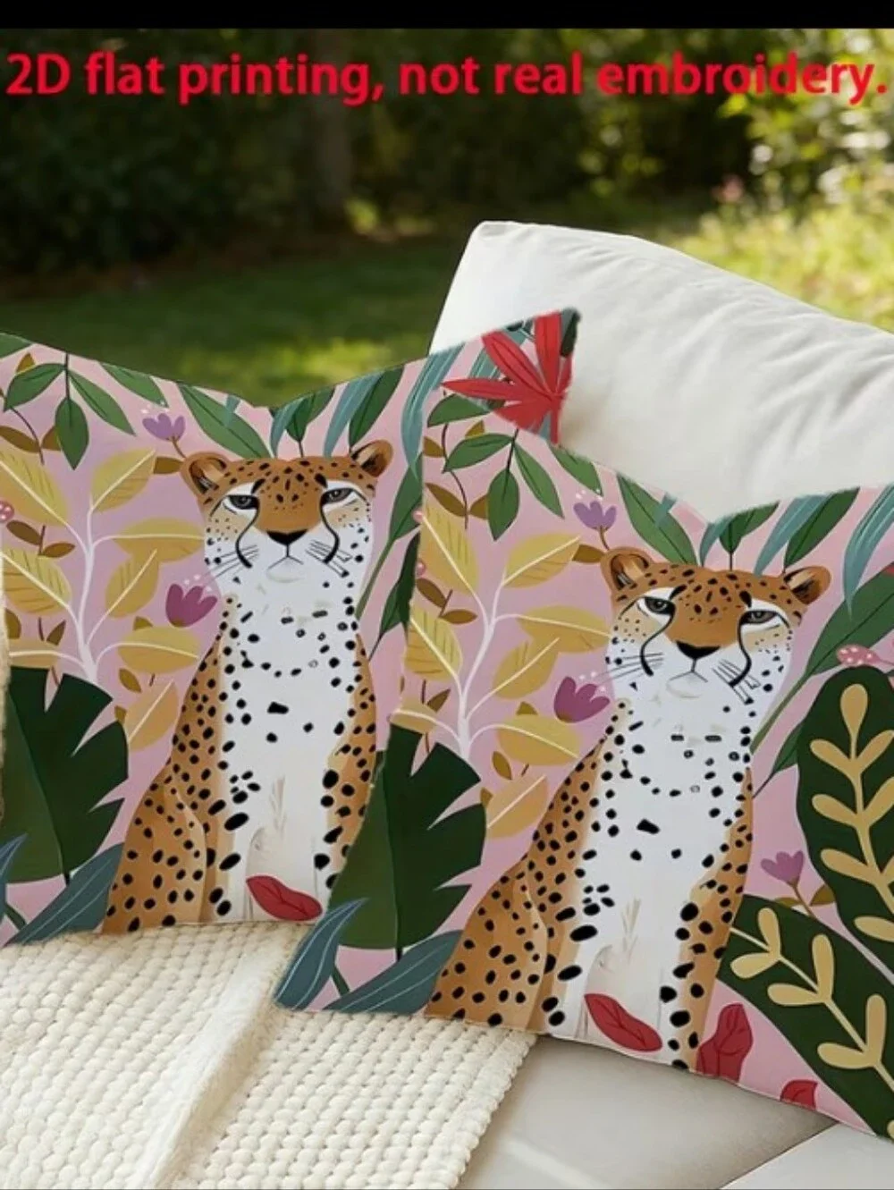 Tropical Leopard Decorative Pillow Cover - Pink, Coral, Green